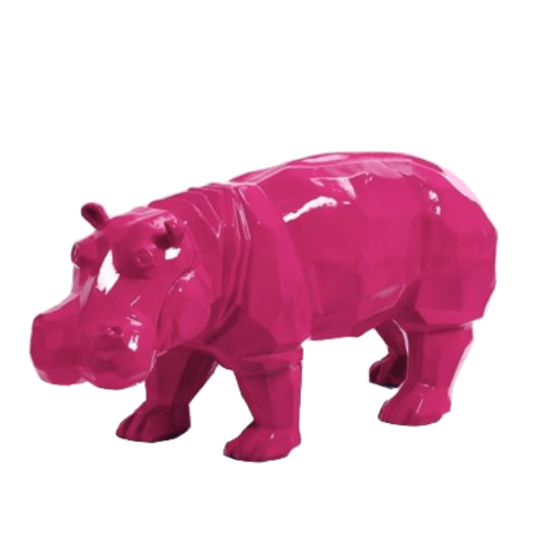 Statue Hippopotame Origami Animaux Resine - 95cm - Rose Fushia - ANIMAUX-RESINE.FR (8905161015636)