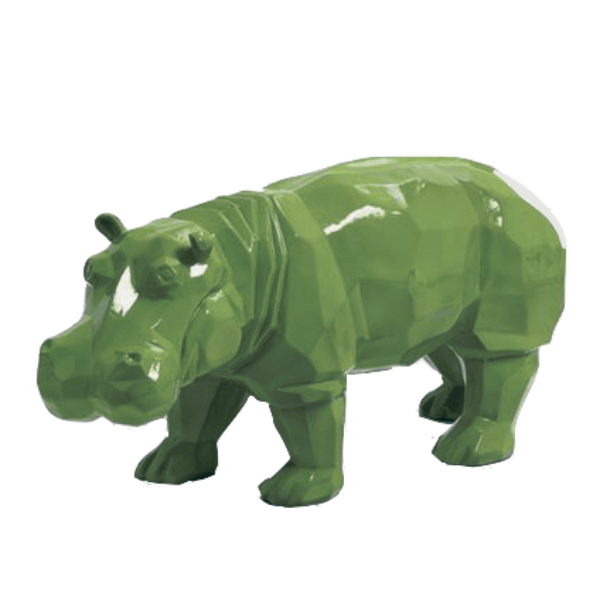 Statue Hippopotame Origami Animaux Resine - 95cm - Vert Kaki - ANIMAUX-RESINE.FR