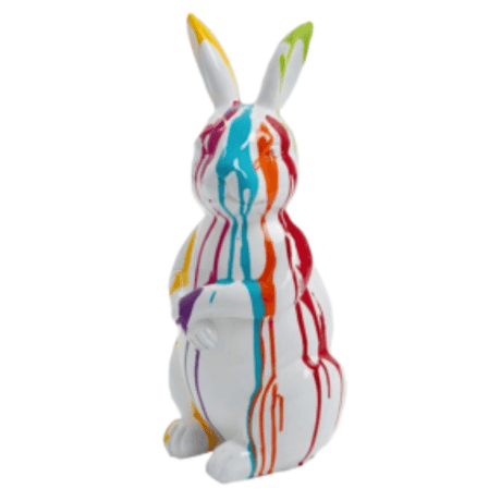 Statue Lapin Animaux Resine - 35cm - Multi Coulure Blanc - ANIMAUX-RESINE.FR