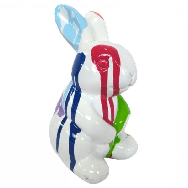 Statue Lapin Animaux Resine - 60cm - Multi Coulure Blanc - ANIMAUX-RESINE.FR