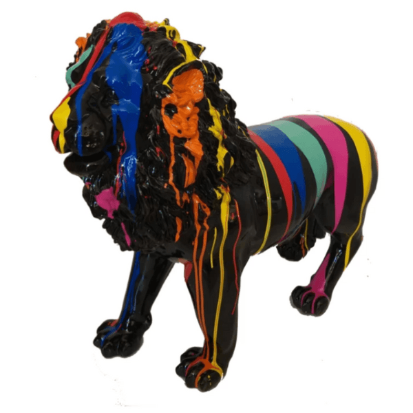 Statue Lion Animaux Resine - 100cm - Multi Coulure Noir - ANIMAUX-RESINE.FR