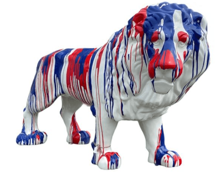 Statue Lion Animaux Resine - 190cm - Coulure Bleu et Rouge - ANIMAUX-RESINE.FR (8905214099796)