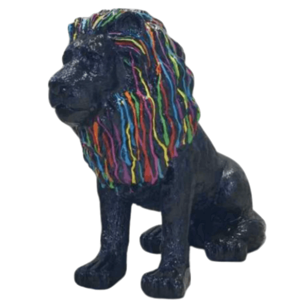 Statue Lion Animaux Resine - 65cm - Multi Coulure Noir - ANIMAUX-RESINE.FR