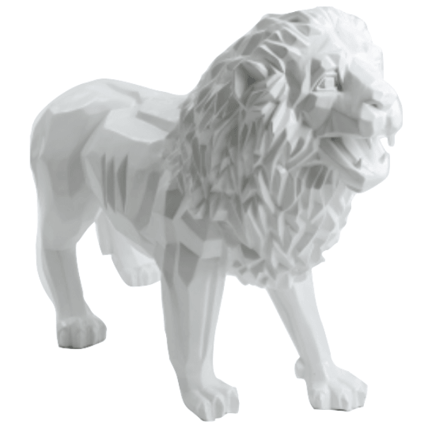 Statue Lion Animaux Resine Origami - 100cm - Blanc - ANIMAUX-RESINE.FR