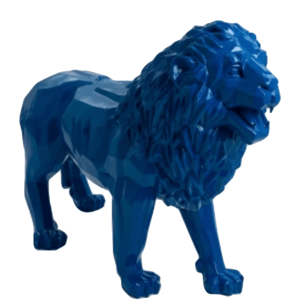 Statue Lion Animaux Resine Origami - 100cm - Bleu Nuit - ANIMAUX-RESINE.FR