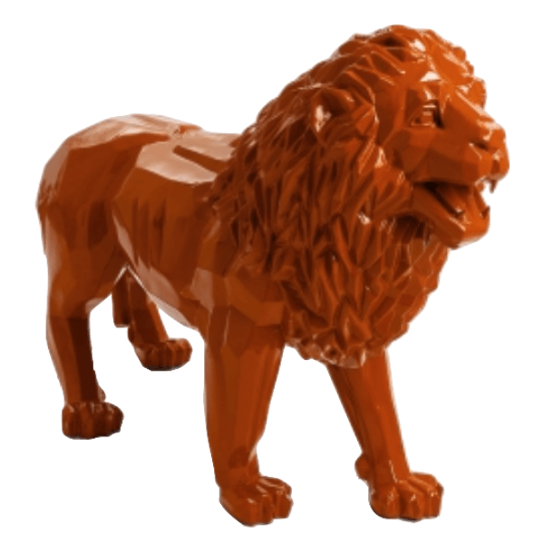 Statue Lion Animaux Resine Origami - 100cm - Orange - ANIMAUX-RESINE.FR