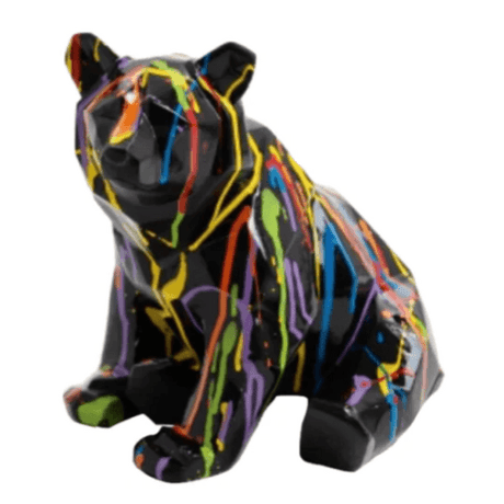 Statue Ours Origami Animaux Resine - 30cm - Multi Coulure Noir - ANIMAUX-RESINE.FR