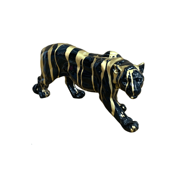 Statue Panthere Animaux Resine - 80cm - Coulure Dorée Noir - ANIMAUX-RESINE.FR