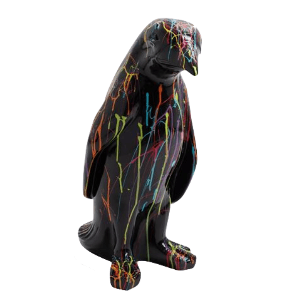 Statue Pingouin Animaux Resine - 120cm - Graffiti Noir - ANIMAUX-RESINE.FR