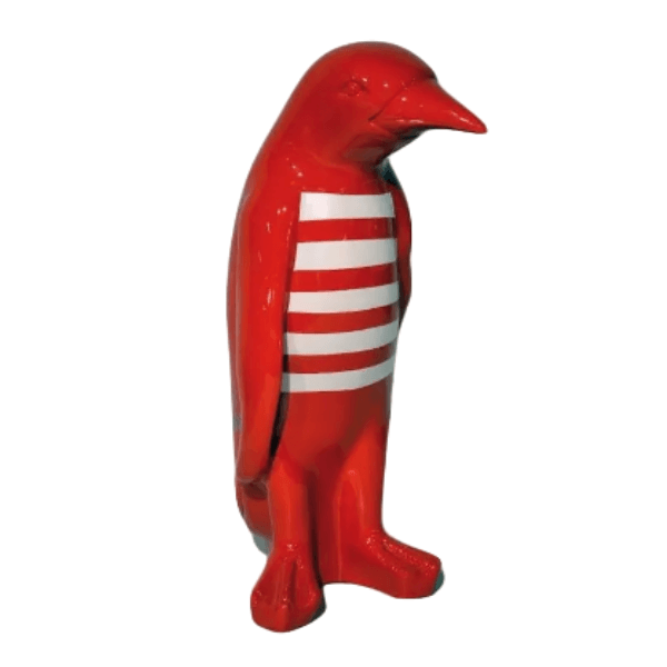 Statue Pingouin Animaux Resine - 120cm - Marin Blanc Rouge - ANIMAUX-RESINE.FR