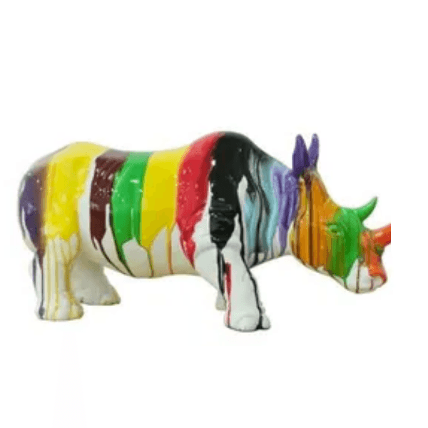 Statue Rhinoceros Animaux Resine - 140cm - Multi Coulure Blanc - ANIMAUX-RESINE.FR