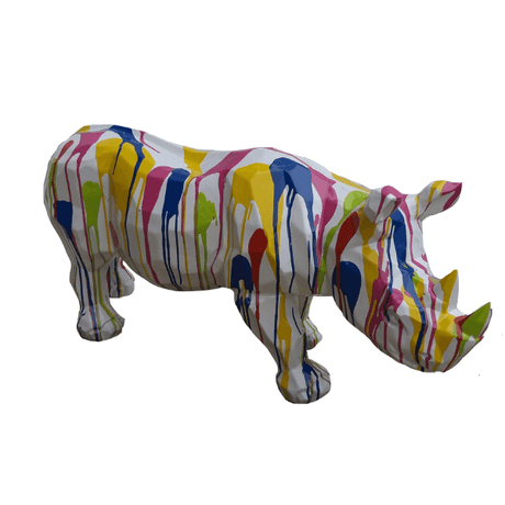 Statue Rhinoceros Origami Animaux Resine - 100cm - Multi Coulure Blanc - ANIMAUX-RESINE.FR (8905269576020)