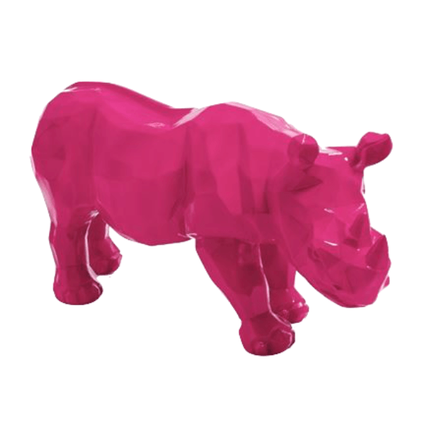 Statue Rhinoceros Origami Animaux Resine - 100cm - Rose Fushia - ANIMAUX-RESINE.FR (8905270067540)