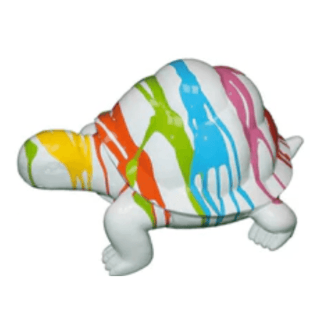 Statue Tortue Animaux Resine - 45cm - Multi Coulure Blanc - ANIMAUX-RESINE.FR