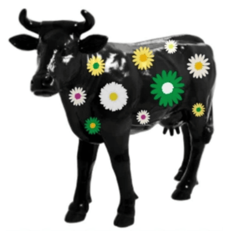 Statue Vache Animaux Resine - 140cm - Noir Fleuri - ANIMAUX-RESINE.FR