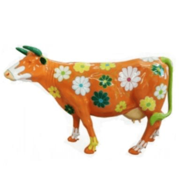 Statue Vache Animaux Resine - 225cm - Orange Fleuri - ANIMAUX-RESINE.FR