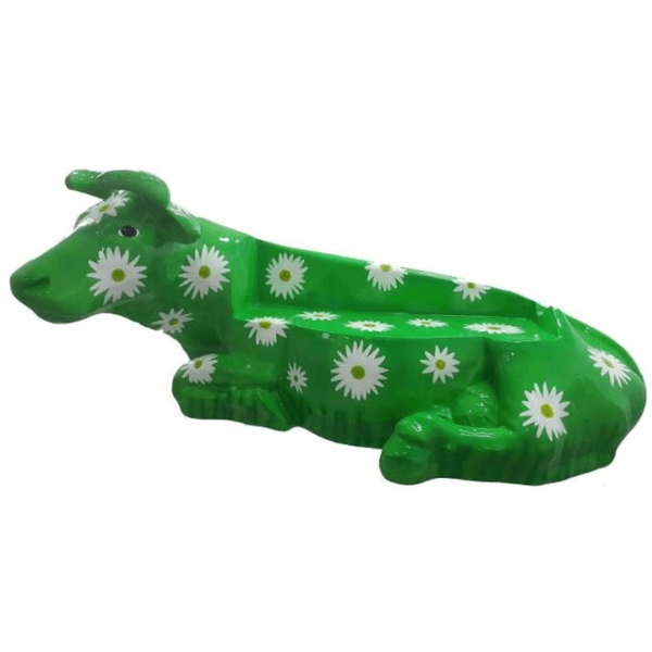 Statue Vache Banc Animaux Resine - 225cm - Vert Fleuri - ANIMAUX-RESINE.FR